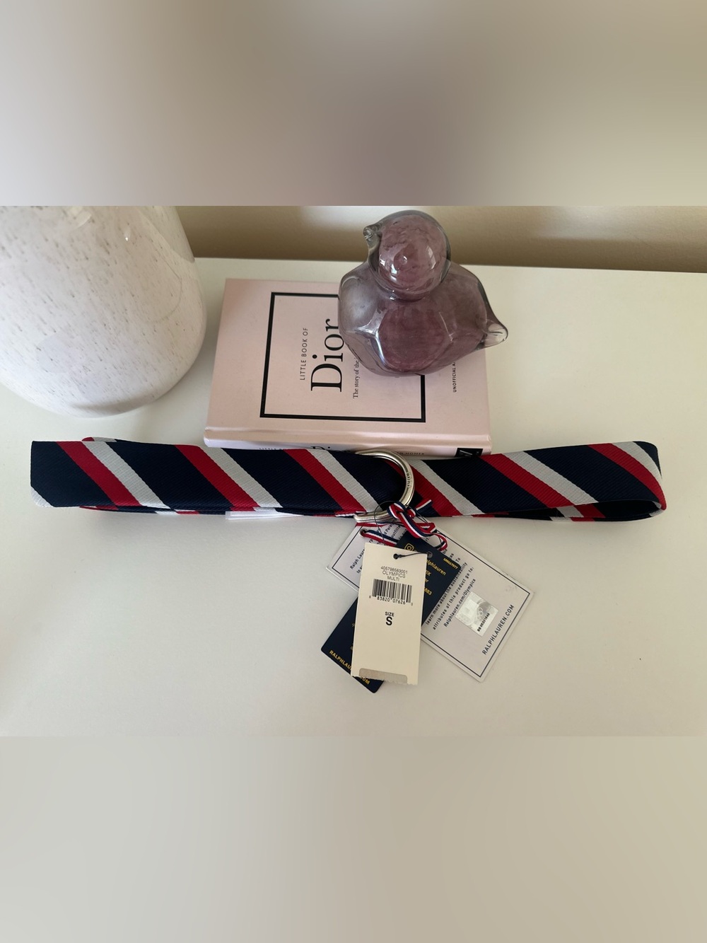 Ralph Lauren Navy, Red & White Striped D-Ring Web Belt